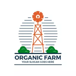 Stylized Windmill and Greenery Representing Organic Farm Logo Template