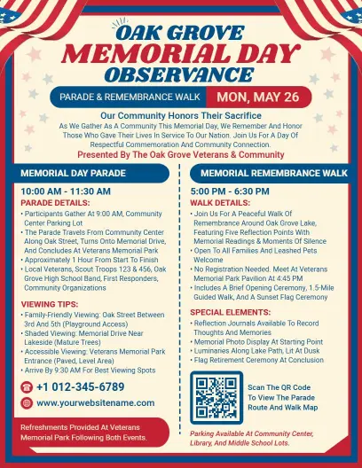 Suburban Memorial Day Parade & Walk Flyer Template