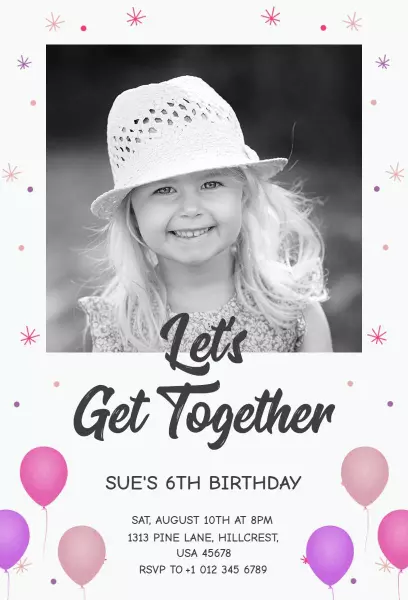 Sue's 6th Birthday Celebration Get Together Invitation Template