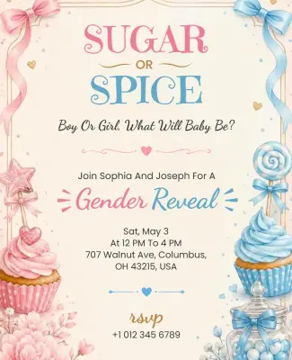 Sugar and Spice Gender Reveal Party Poster Template