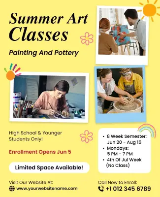 Summer Art Classes Painting Pottery Flyer Template