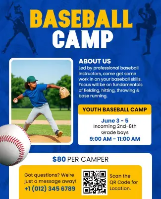 Summer Baseball Camp for Kids Flyer Template