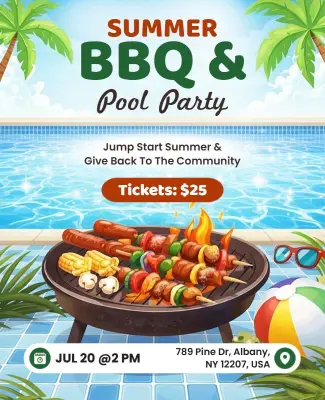 Summer BBQ and Pool Party Event Flyer Template