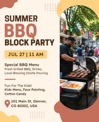 Summer BBQ Block Party Celebration Poster Template