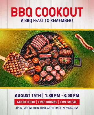 Festive Red BBQ Cookout with Live Music Flyer Template