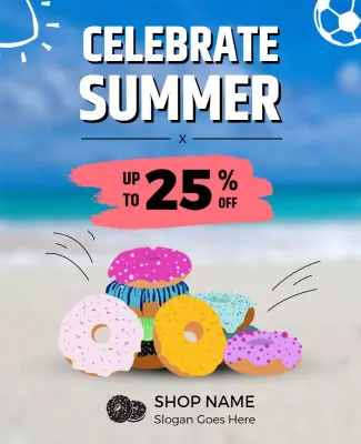 Summer Beach Donut Sale Flyer Template