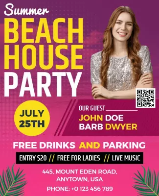 Summer Beach House Party Event Flyer Template