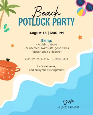 Summer Beach Potluck Party Flyer Template