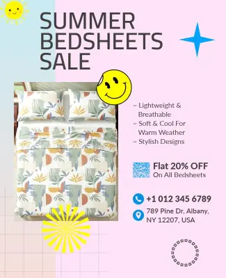 Summer Bedsheets Promotional Sale Poster Template