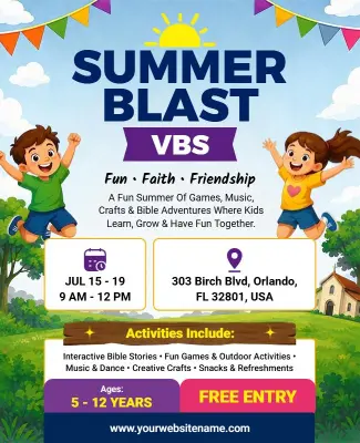 Summer Blast Vacation Bible School Flyer Template