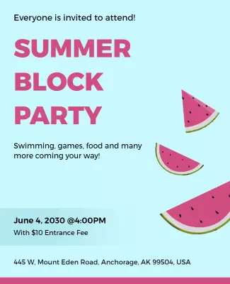 Playful Watermelon Theme for Summer Block Party Flyer Template
