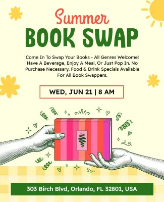 Summer Book Swap Event Poster Template