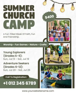 Summer Church Camp Activities Flyer Template