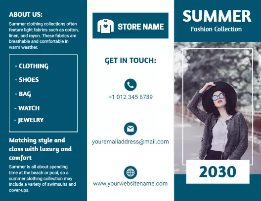 Summer Fashion Collection Clothing and Accessories Tri Fold Brochure Template