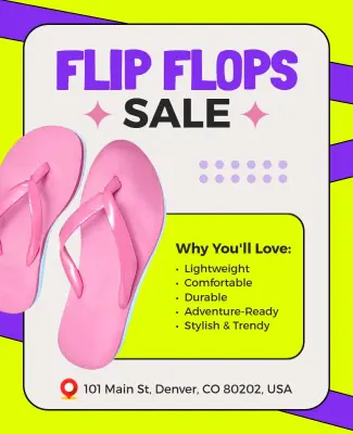Vibrant Yellow and Purple Flip Flops Sale Flyer Template