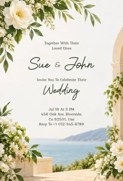 Summer Floral Beachfront Wedding Invitation Template