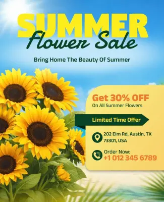 Summer Flower Sale Promotional Flyer Template