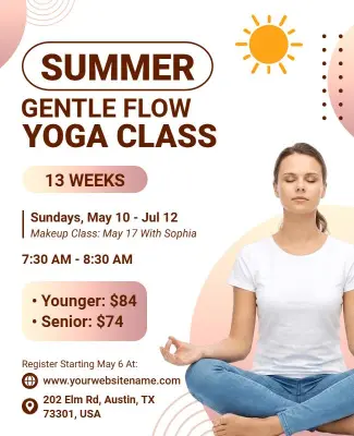 Summer Gentle Flow Yoga Class Poster Template