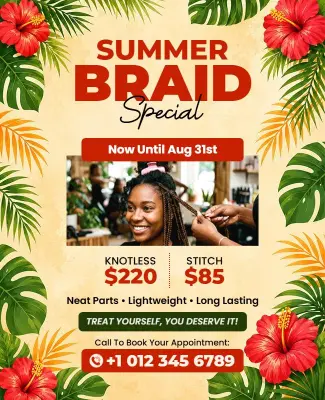 Summer Hair Braiding Special Offer Flyer Template