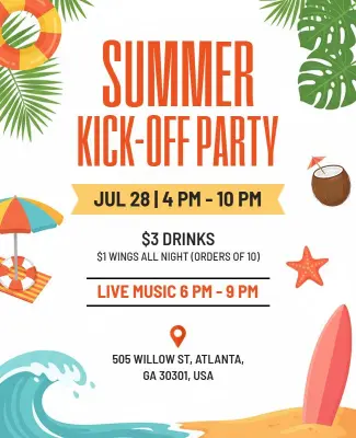 Summer Kick-Off Party Celebration Poster Template