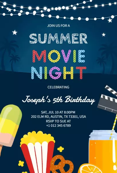 Summer Movie Night Birthday Celebration Invitation Template
