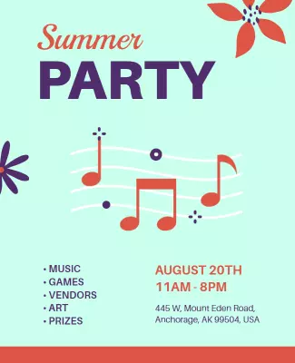 Summer Music and Games Party Flyer Template