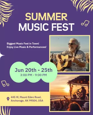 Vibrant Purple Summer Music Festival Flyer Template