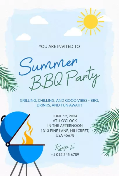 Summer Outdoor BBQ Party Celebration Invitation Template