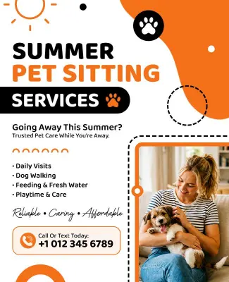 Summer Pet Sitting Services Promotion Flyer Template