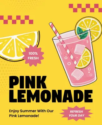 Summer Pink Lemonade Refreshment Poster Template