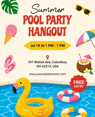Summer Pool Party Hangout Flyer Template