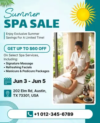 Summer Spa Sale Promotional Flyer Template