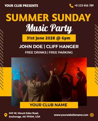 Summer Sunday Music Party Celebration Flyer Template