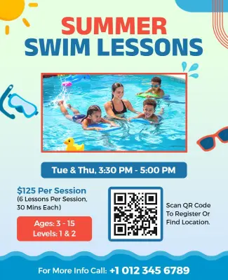 Summer Swim Lessons for Kids Flyer Template