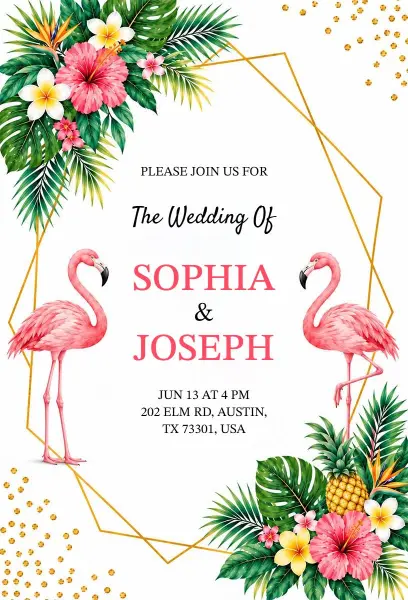 Summer Tropical Flamingo Wedding Celebration Invitation Template