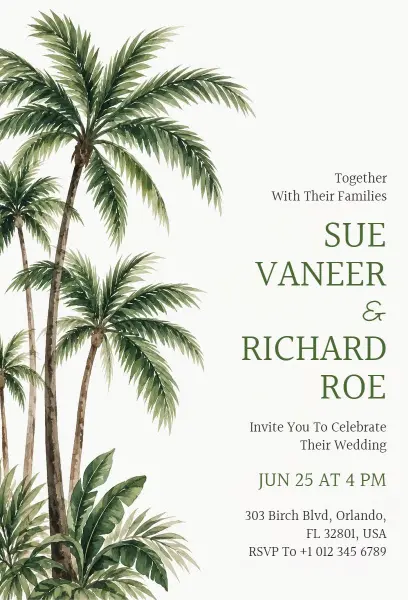 Summer Tropical Palm Tree Wedding Invitation Template