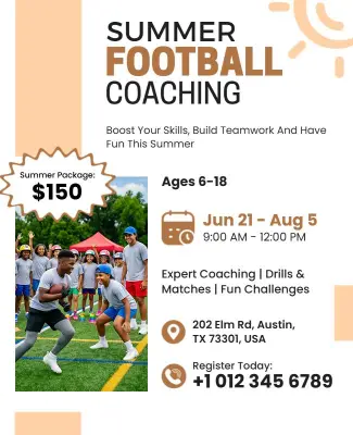 Summer Youth Football Coaching Program Flyer Template