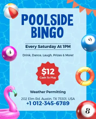 Summertime Poolside Bingo Party Flyer Template