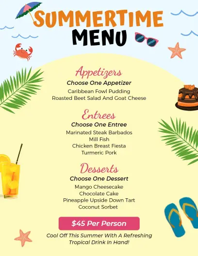 Summertime Tropical Menu Selection Flyer Template