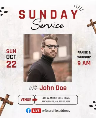 Modern Elegant Sunday Service with Praise and Worship Flyer Template