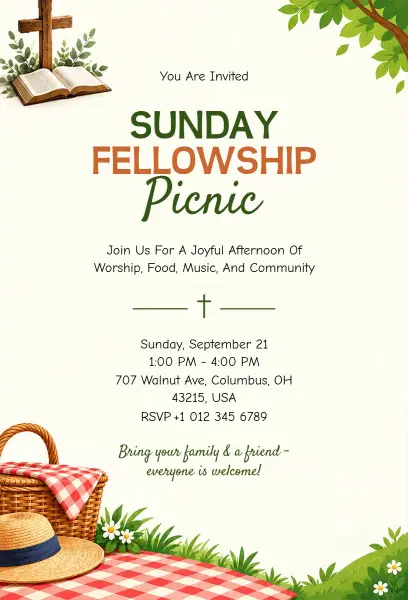 Sunday Fellowship Picnic Invitation Template