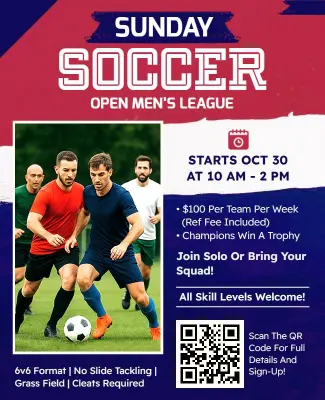 Sunday Soccer Open Men's League Flyer Template