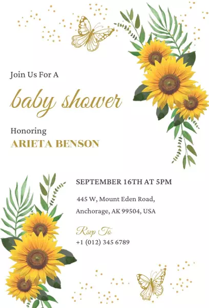 Sunflower Blossom Baby Shower Celebration Invitation Template