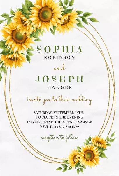 Sunflower Delight Floral Wedding Ceremony Invitation Template