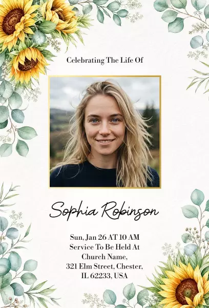 Sunflower Elegance Celebration Of Life Invitation Template