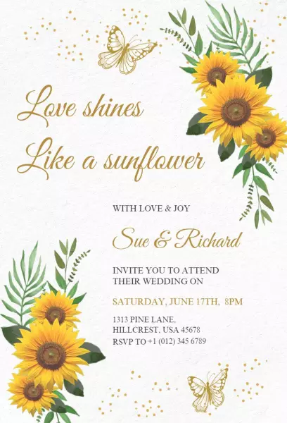 Sunflower Elegance Floral Wedding Celebration Invitation Template