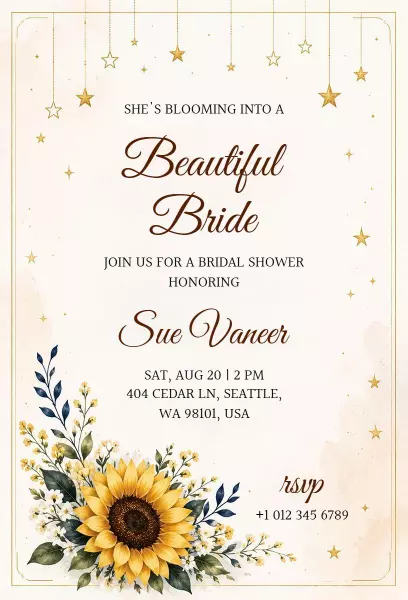 Sunflower Elegant Bridal Shower Celebration Invitation Template