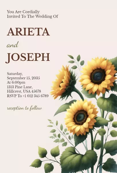 Sunflower Floral Wedding Celebration Invitation Template