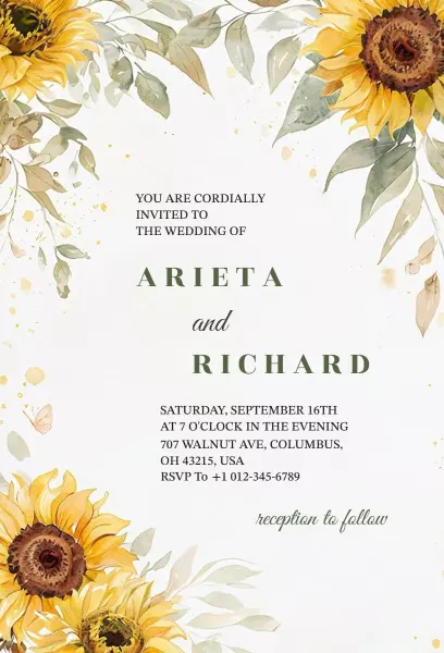 Sunflower Garden Floral Wedding Celebration Invitation Template