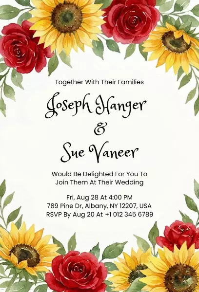 Sunflower Rose Garden Floral Wedding Invitation Template